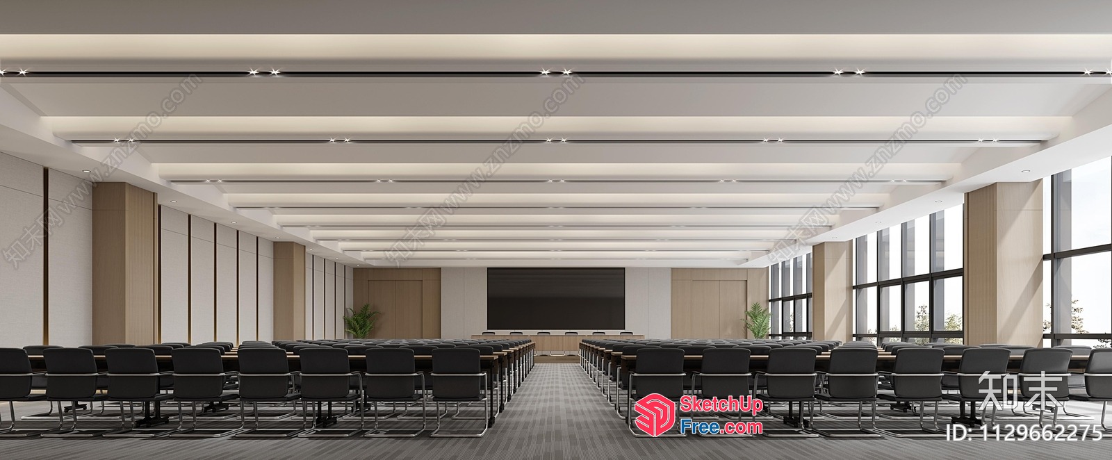 Modern Conference Room Interior With Long Tables And Chairs 3D SketchUp File
