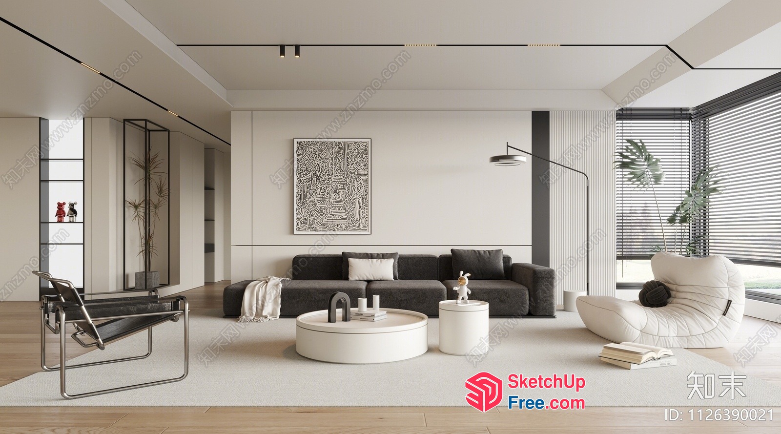 Modern Minimalist Living Room With White And Gray Furniture 3D SketchUp File