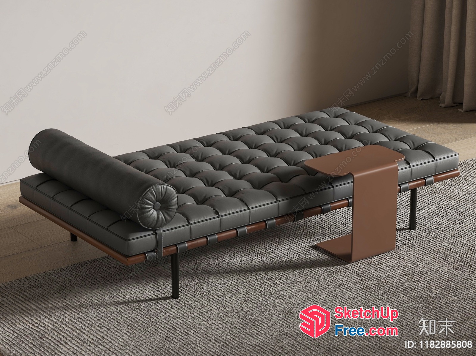 Modern Leather Futon With Wooden Frame And Metal Legs 3D SketchUp File