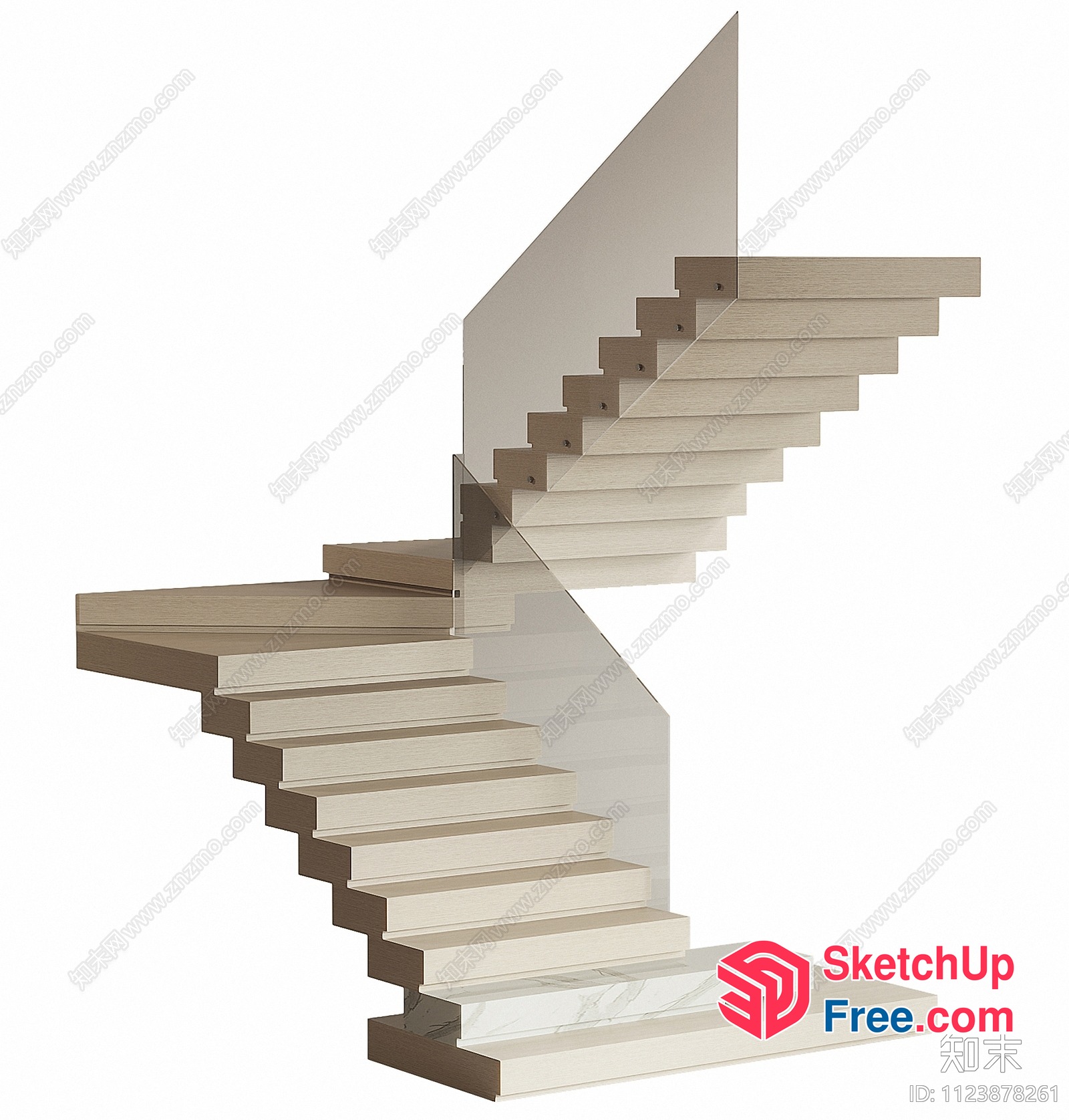 Modern Staircase Design With Glass Railing 3D SketchUp File