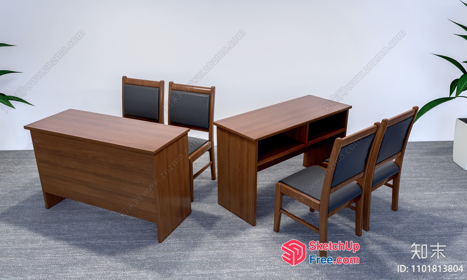 Office Furniture Set With Desks And Chairs 3D SketchUp File