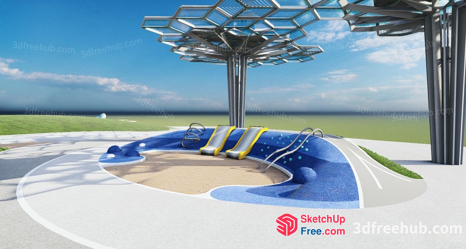 Futuristic Outdoor Relaxation Space With Unique Design Elements 3D SketchUp File