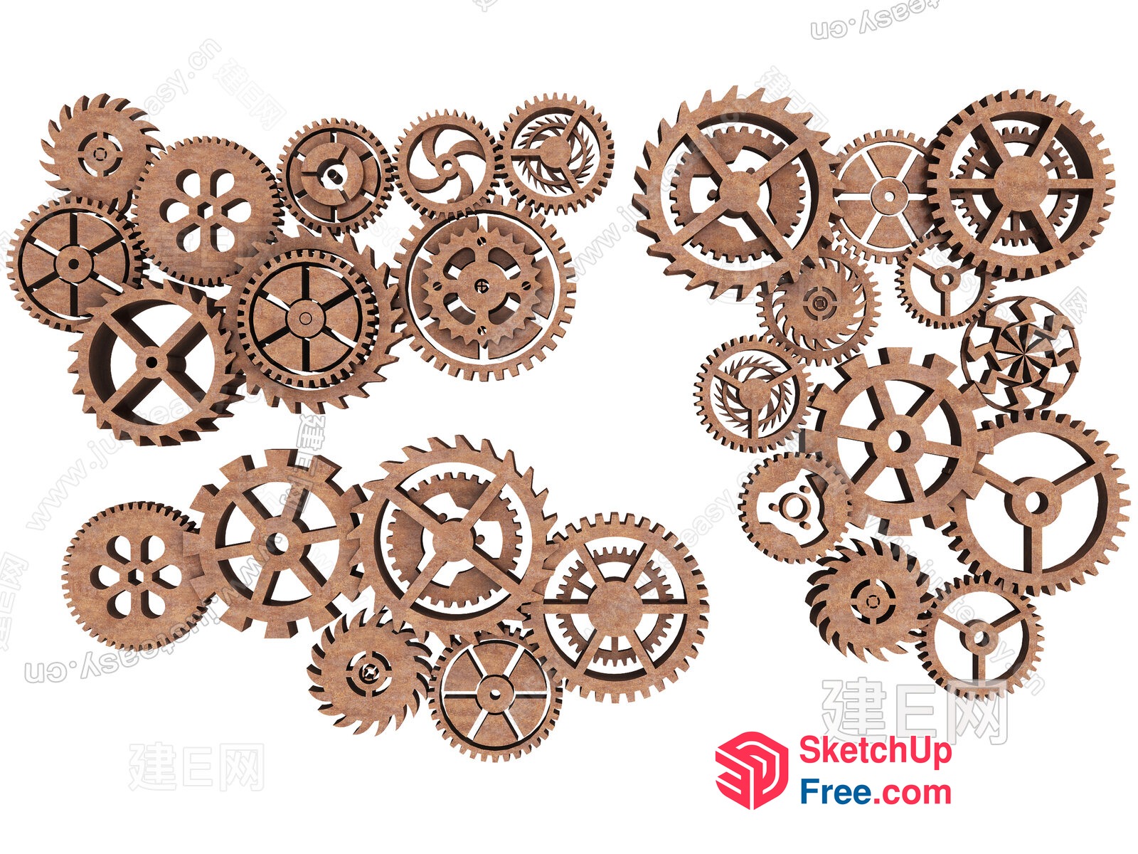 Collection Of Vintage Wooden Gears 3D SketchUp File