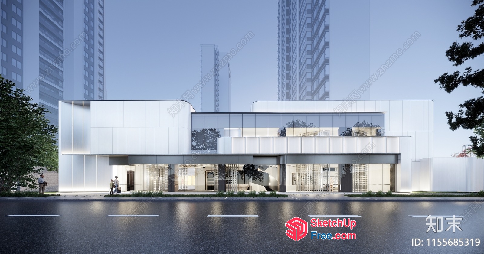 Modern Glass Curtain Wall Commercial Street Cladding 3D SketchUp File