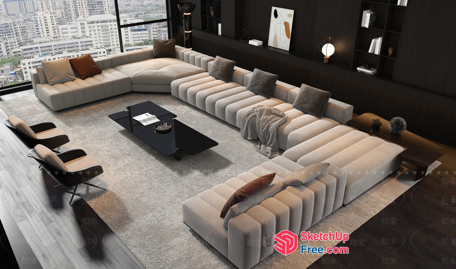 Modern Urban Living Room With City View 3D SketchUp File