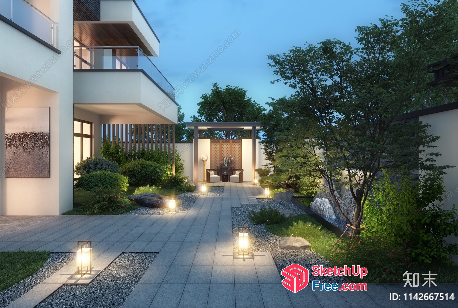 Modern Exterior Villa With Elegant Balcony And Pergola 3D SketchUp File