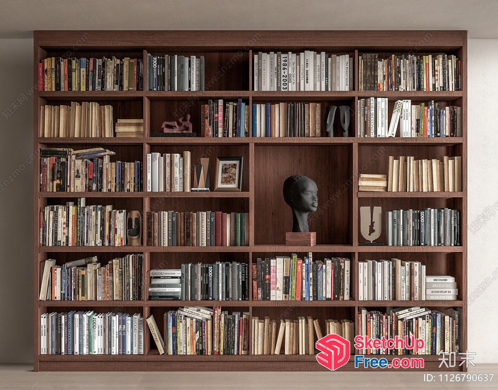 Large Bookcase With Varied Decorations And Book Arrangements 3D SketchUp File