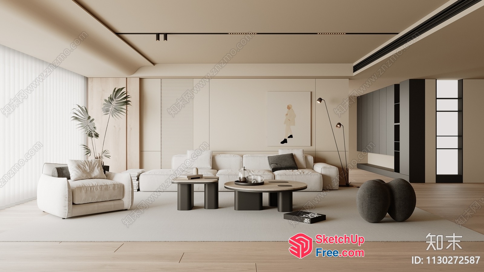 Modern Minimalist Living Room With Neutral Color Palette 3D SketchUp File