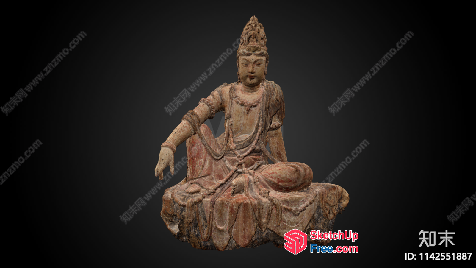 Ancient Asian Temple Statue Of A Seated Buddha 3D SketchUp File
