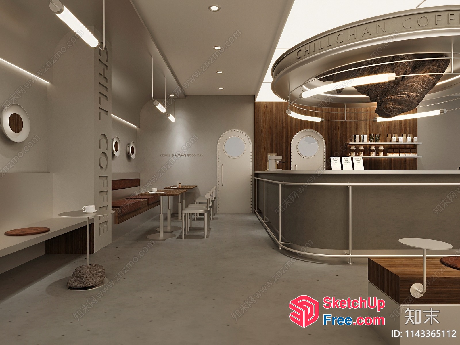Modern Industrial Coffee Shop Interior 3D SketchUp File