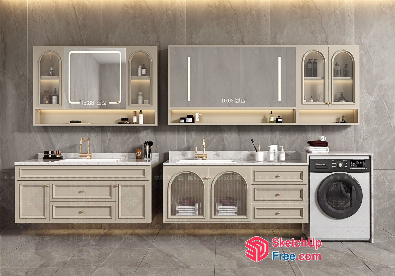 Modern Luxury Bathroom Vanity With Marble Countertops 3D SketchUp File