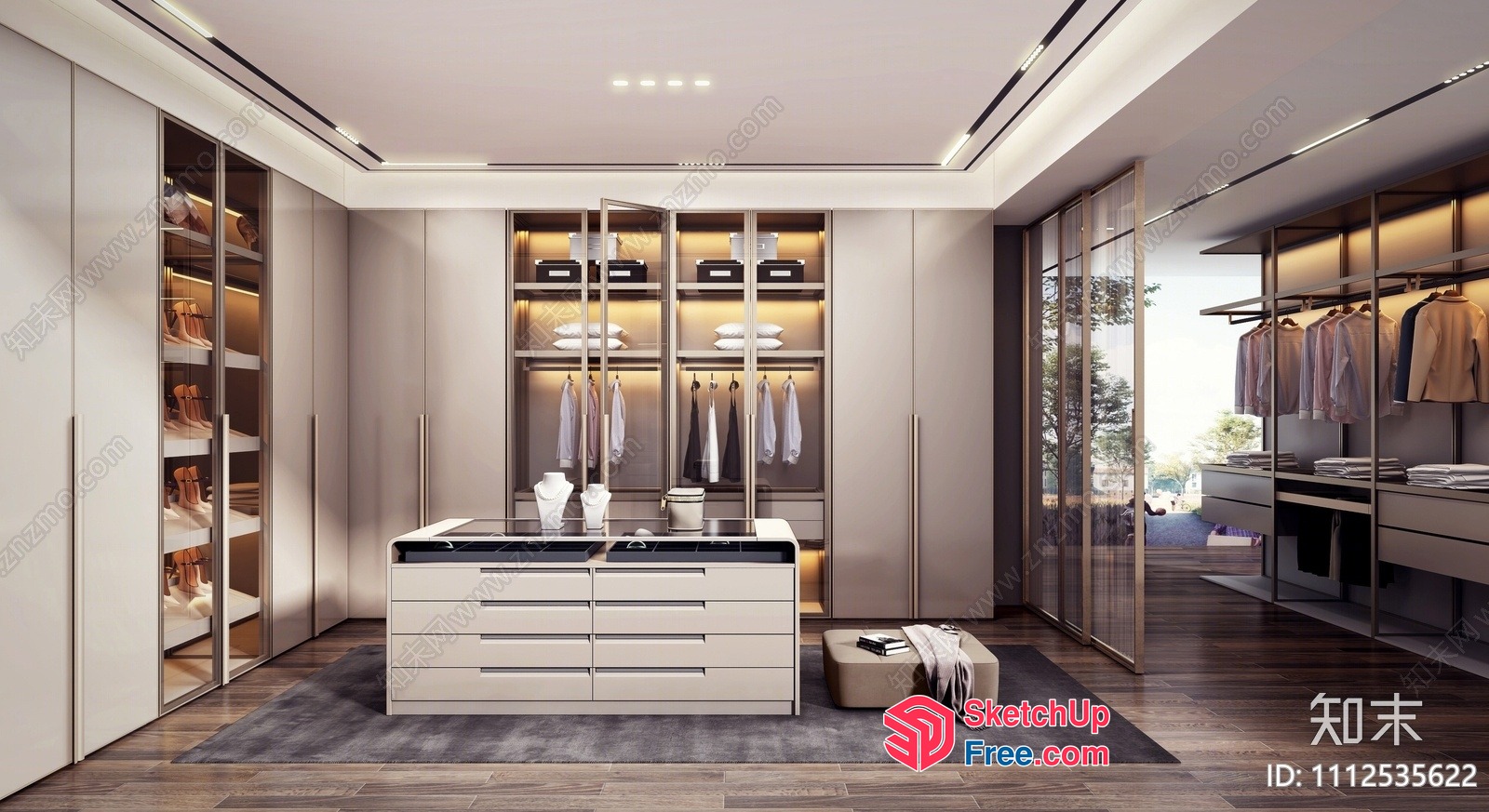 Elegant Modern Walk-In Closet With Glass Doors 3D SketchUp File