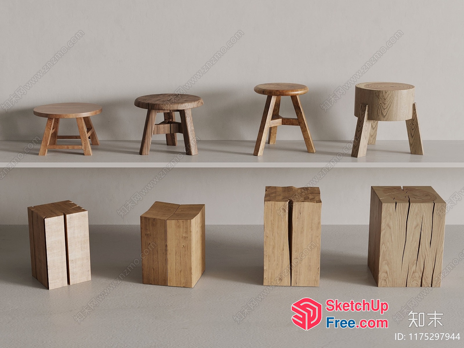 Simple Wooden Stools And Tables Collection 3D SketchUp File