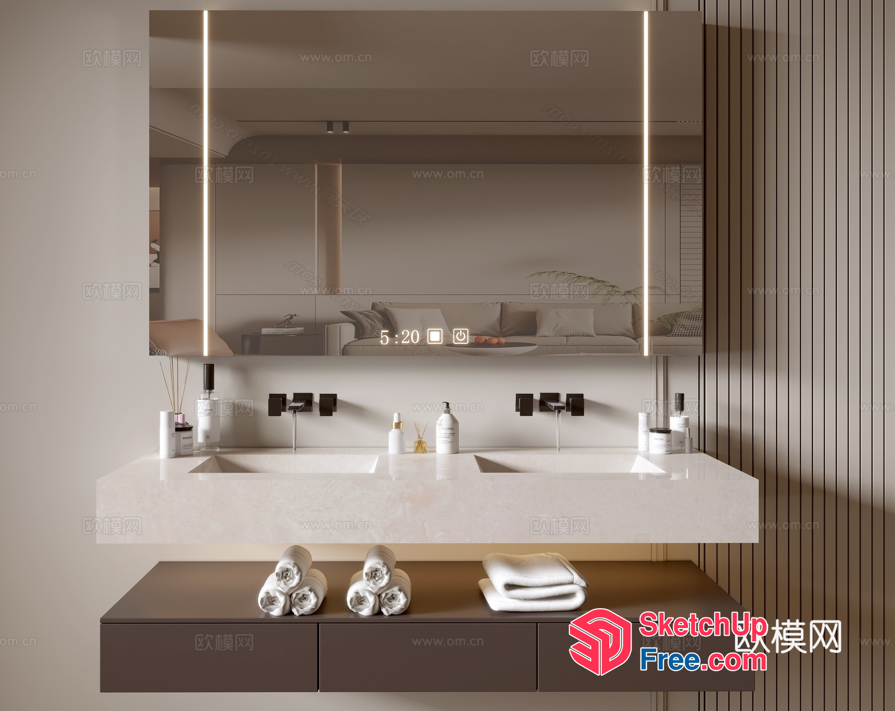 Modern Bathroom Vanity With Large Mirror 3D SketchUp File