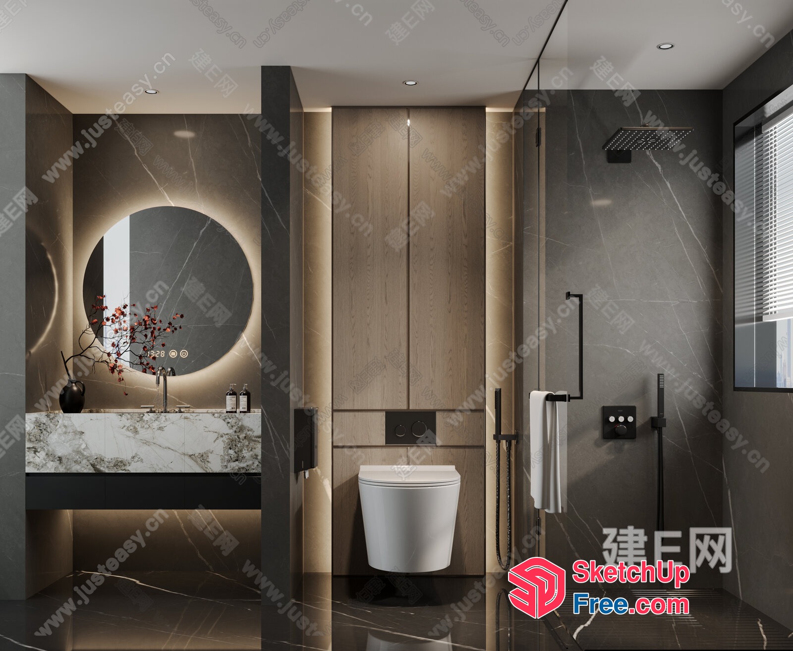 Modern Bathroom With Sleek Fixtures And Natural Materials 3D SketchUp File