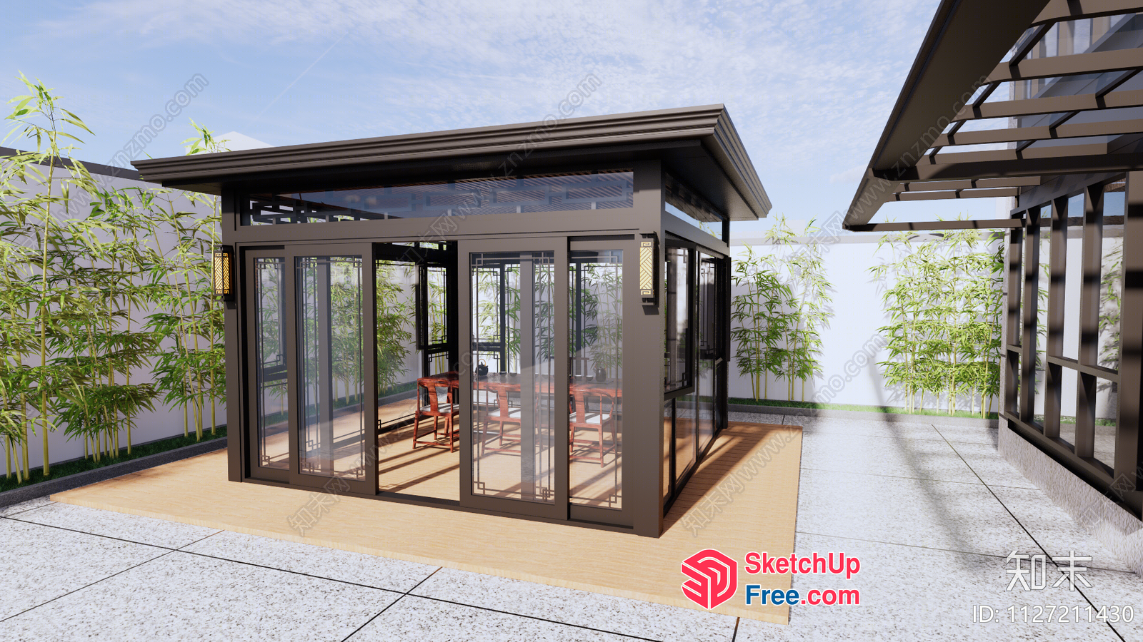Elegant Glass Enclosed Patio With Dining Area 3D SketchUp File