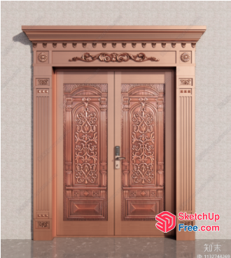 Ornate Double Door With Carved Design And Intricate Trim 3D SketchUp File
