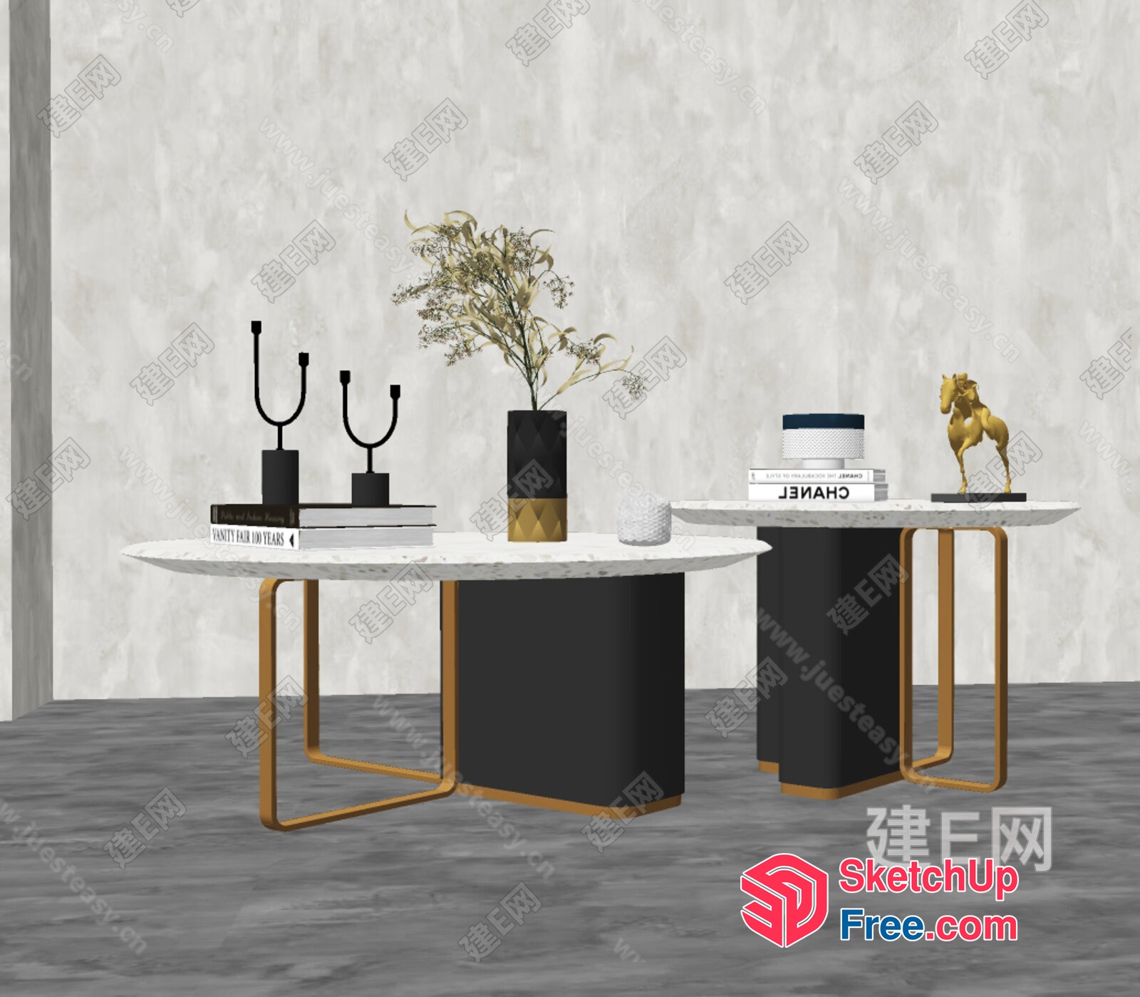 Elegant Modern Living Room Decor With Marble Tables 3D SketchUp File