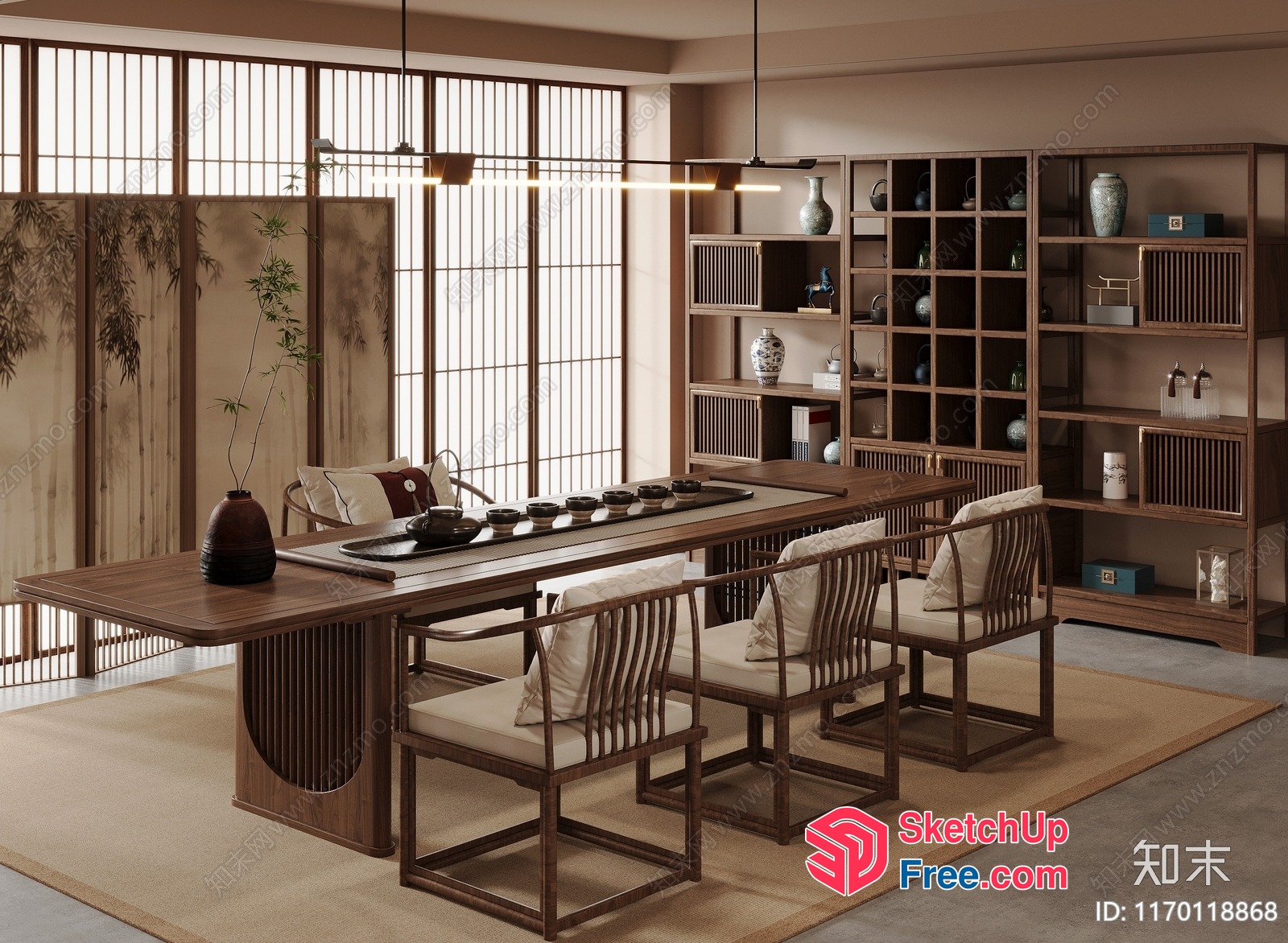 Elegant Dining Room With Wood Table And Chairs 3D SketchUp File