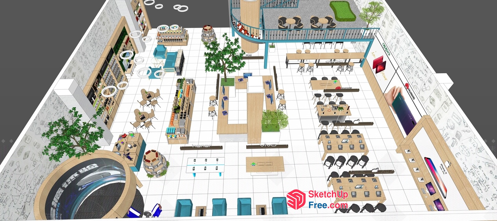 Modern Commercial Street With Various Shops And Restaurants 3D SketchUp File