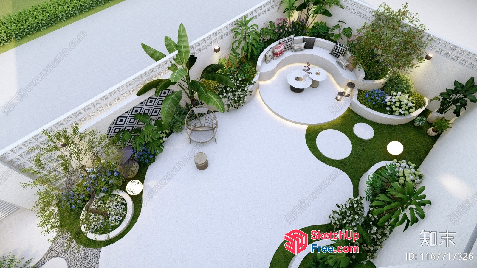 Exquisite White And Green Outdoor Living Space 3D SketchUp File