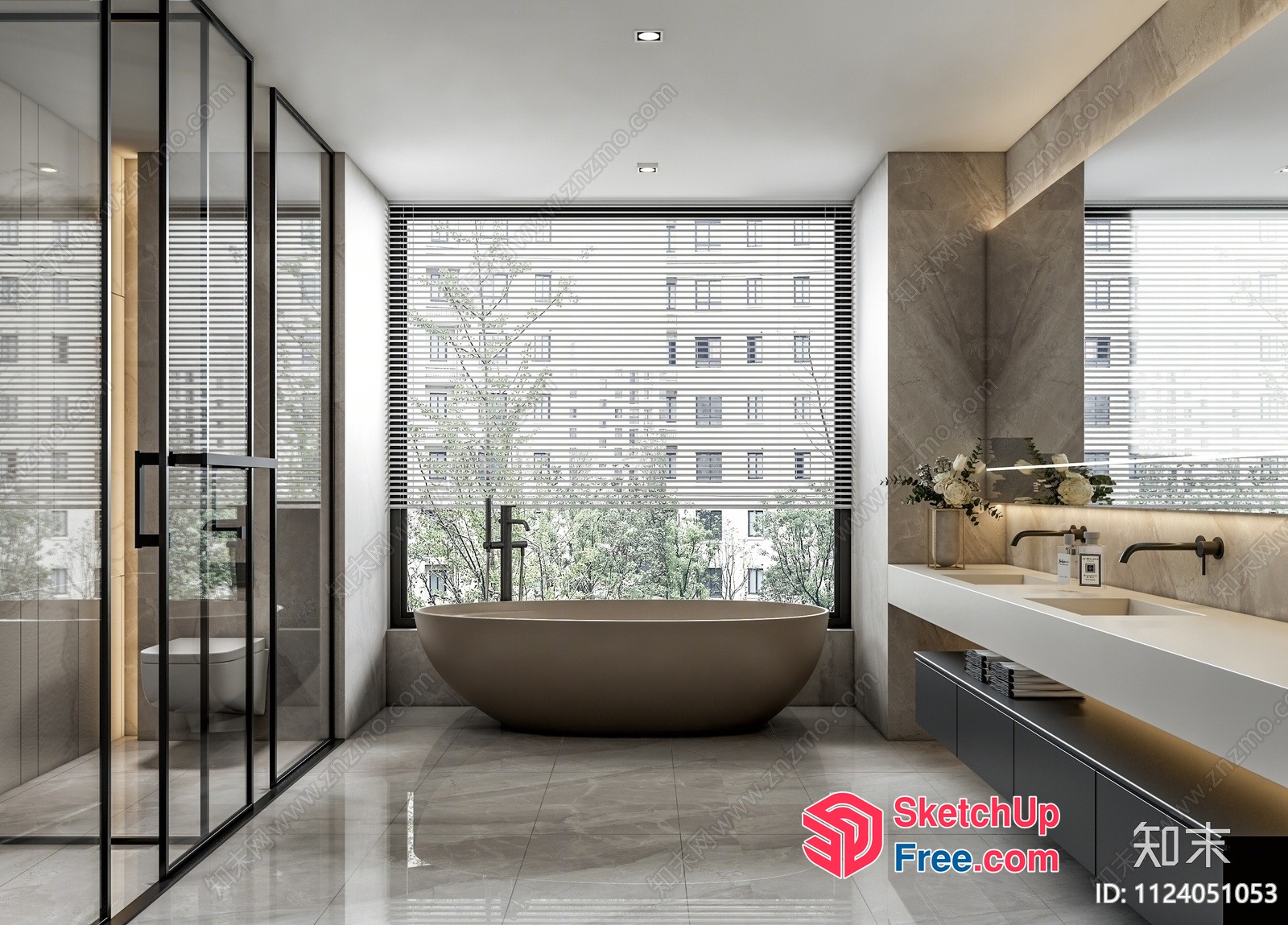 Elegant Modern Bathroom With Large Window And Bathtub 3D SketchUp File