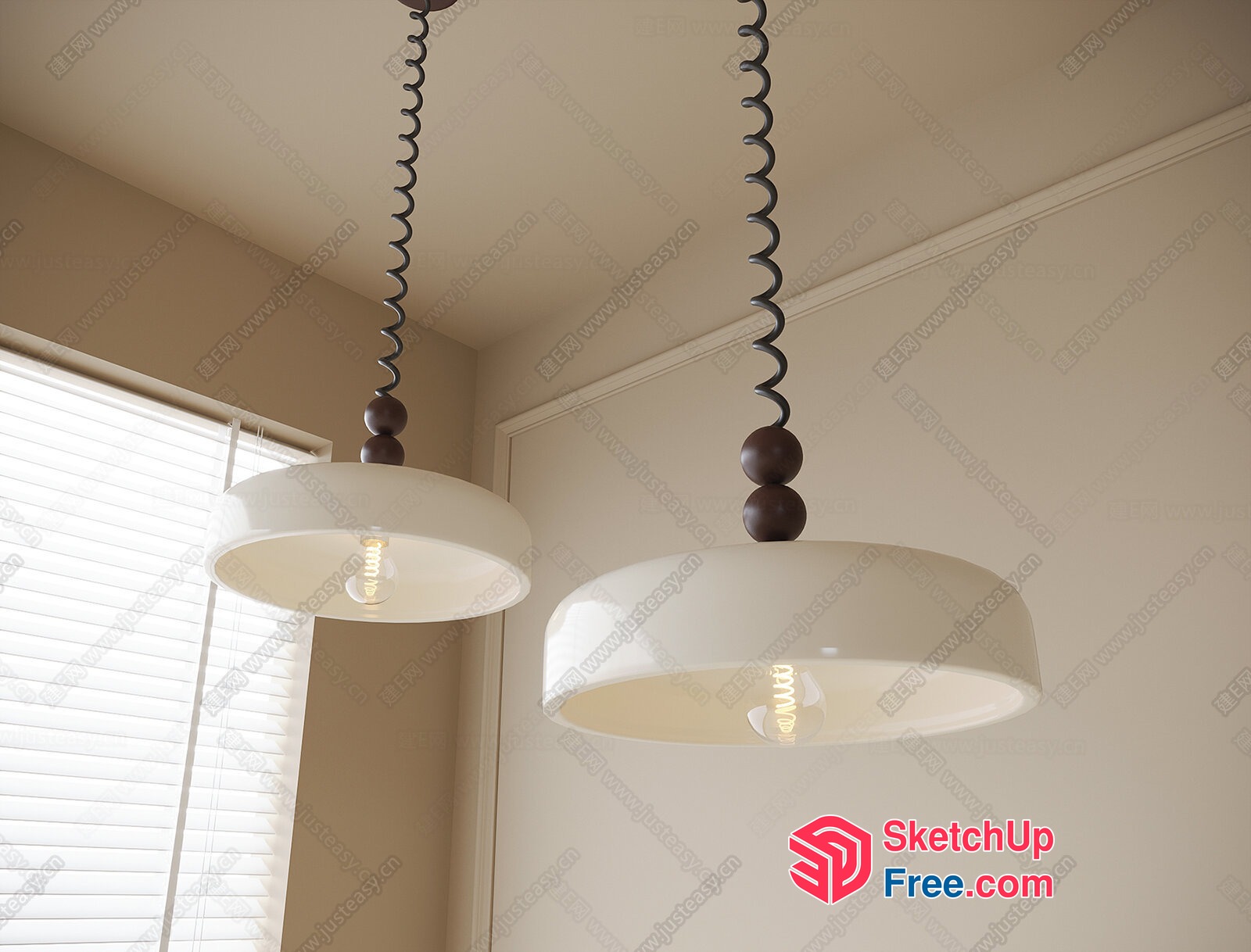 Two Pendant Lights Hanging From A Spiral Black Cord 3D SketchUp File