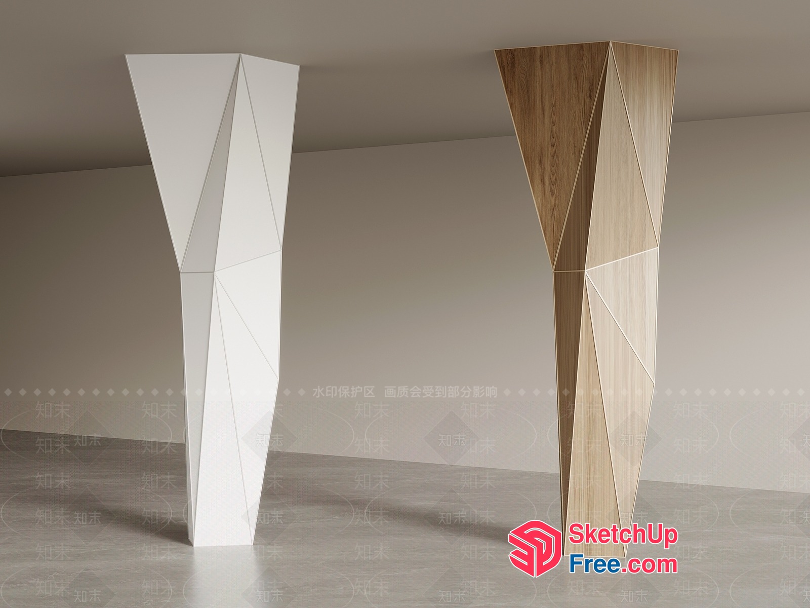 Two Modern Pillars In White And Wood 3D SketchUp File