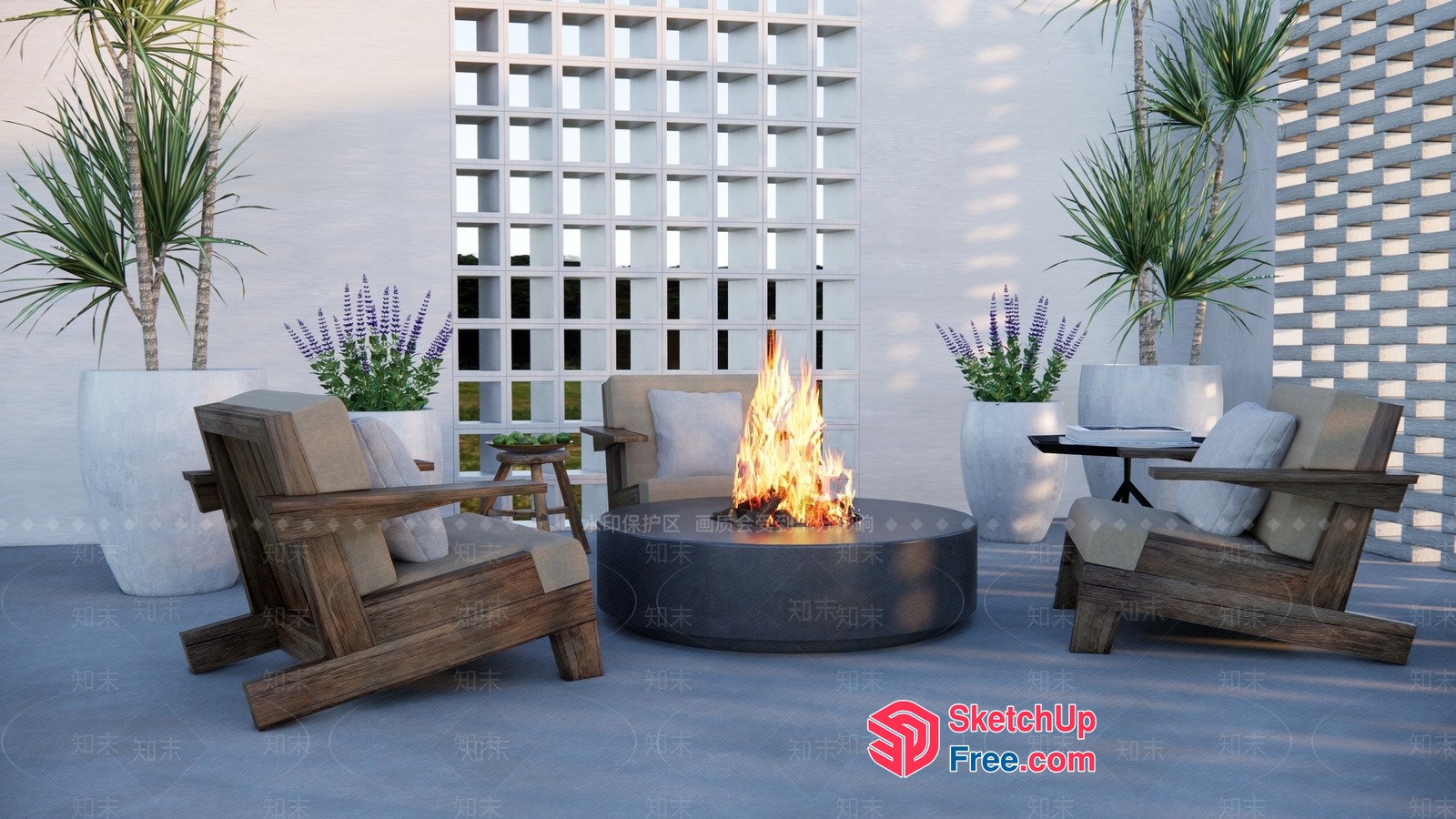 Outdoor Seating Area With Fireplace 3D SketchUp File