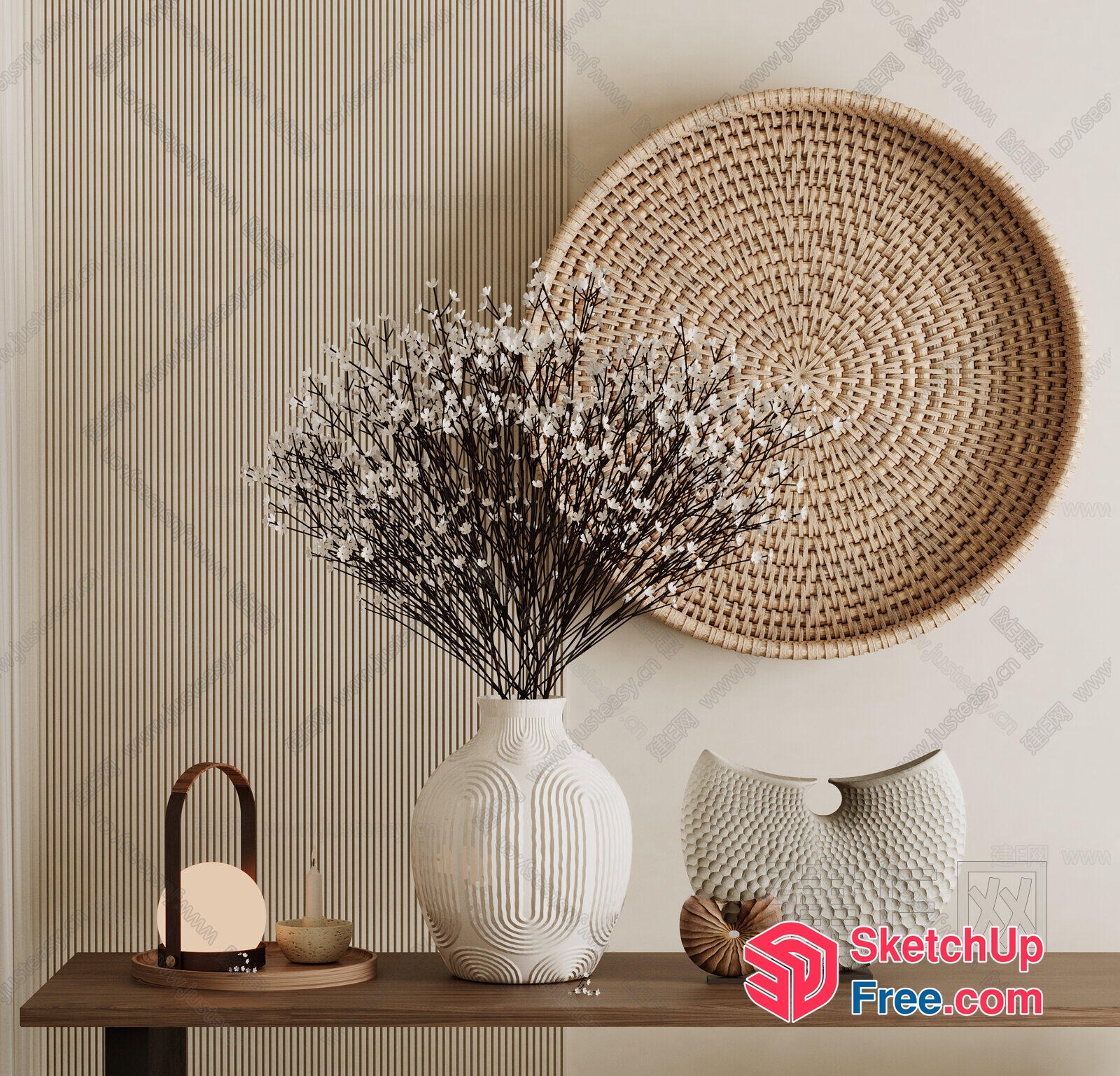 Elegant White Vase And Wicker Wall Hanging 3D SketchUp File