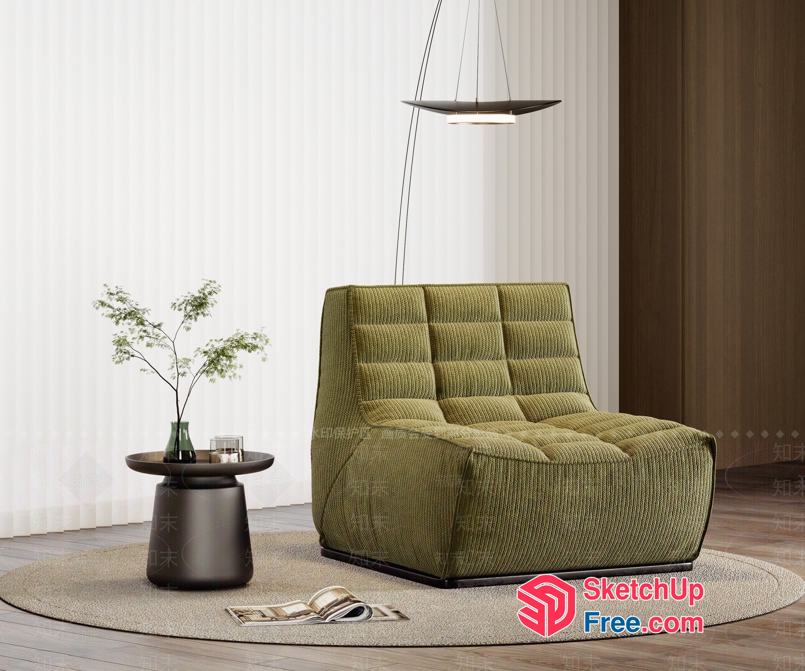 Cozy Corner Sofa With Side Table And Potted Plant 3D SketchUp File
