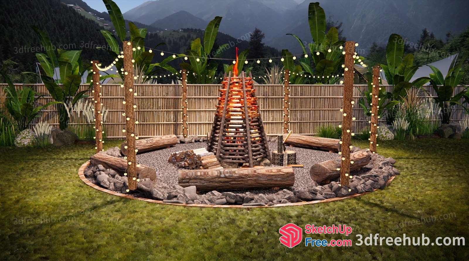 Exquisite Outdoor Fire Pit And Stairway Decor 3D SketchUp File