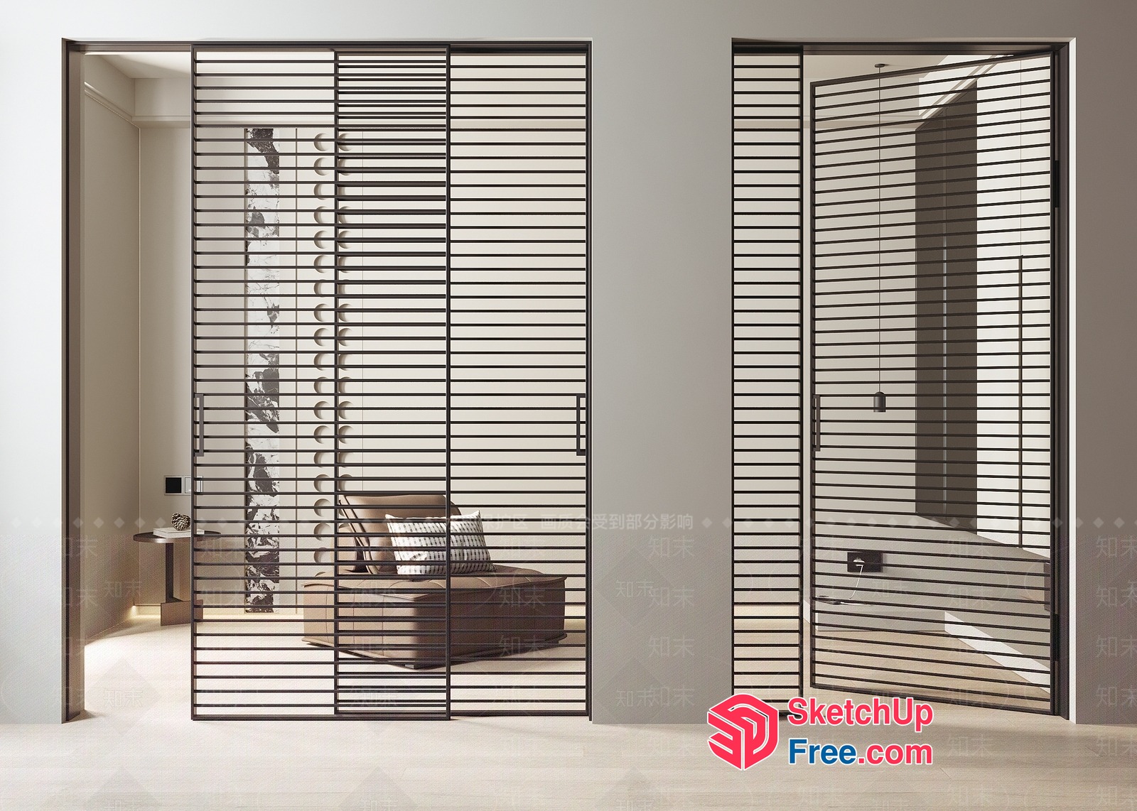 Modern Sliding Door With Horizontal Blinds 3D SketchUp File