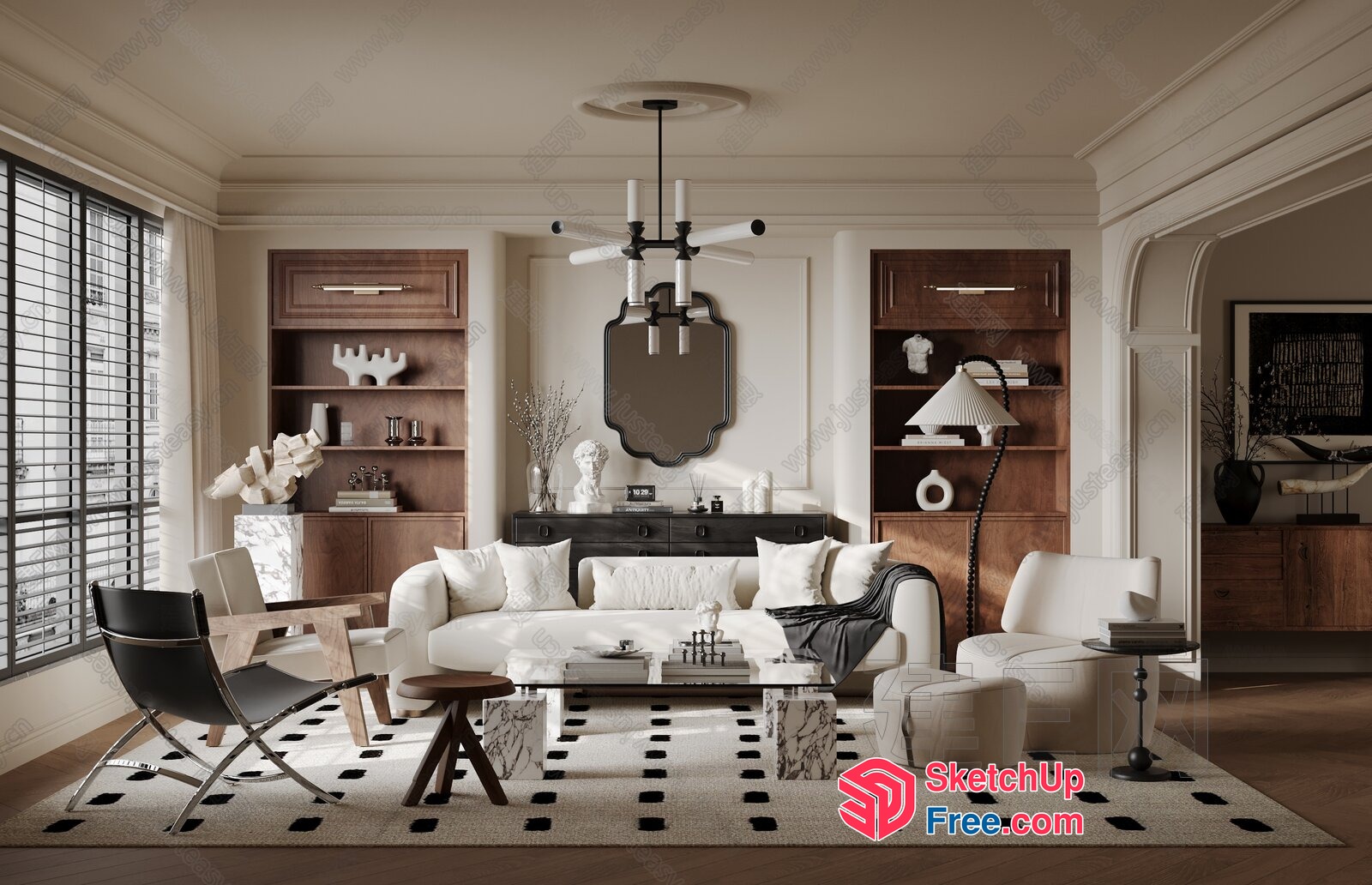 Luxurious White And Brown Living Room With Modern Furniture 3D SketchUp File