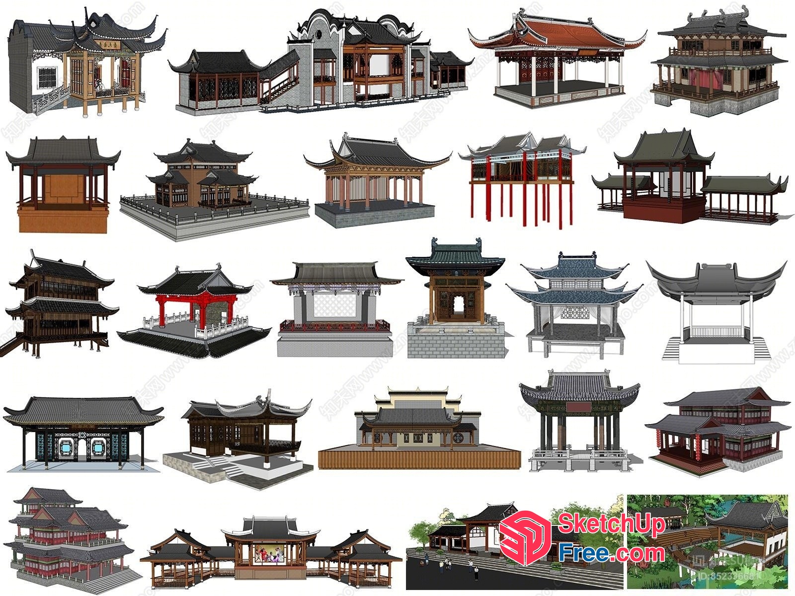 Asian Style Buildings 3D SketchUp File