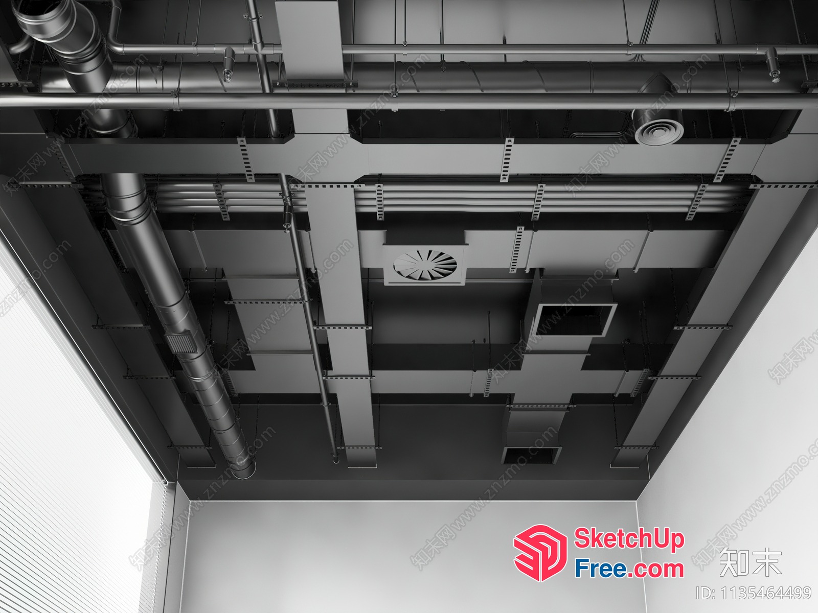 Industrial Style Ceiling With Pipes And Ventilation System 3D SketchUp File