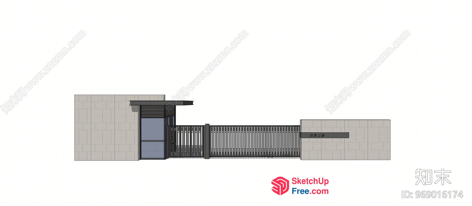 Modern Gate With Metal Railing And Stone Wall 3D SketchUp File