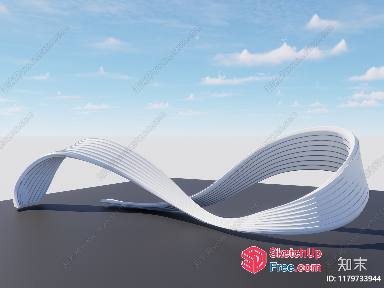 Curved White Sculpture Against Blue Sky 3D SketchUp File