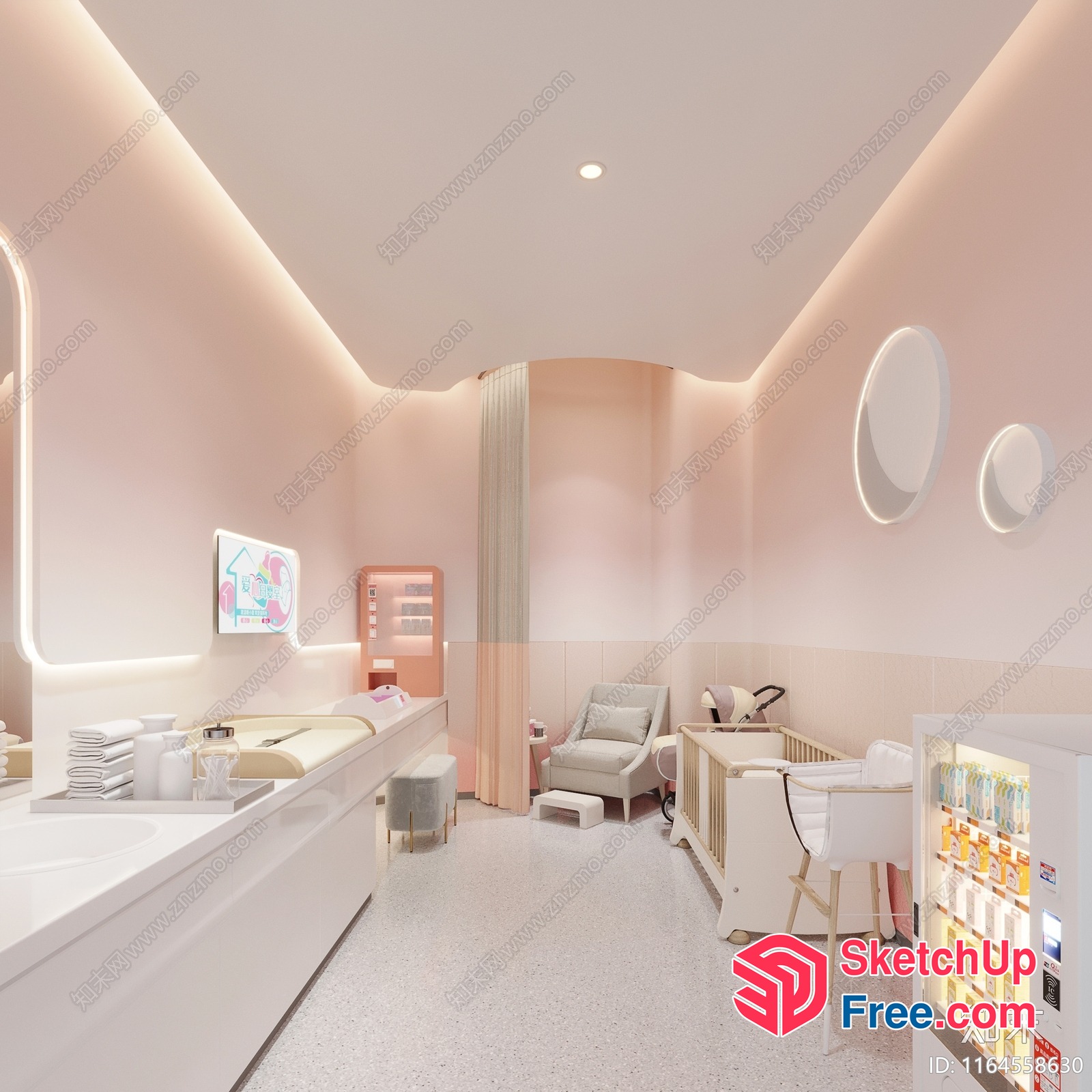 Soft Pastel Pink Modern Medical Facility 3D SketchUp File