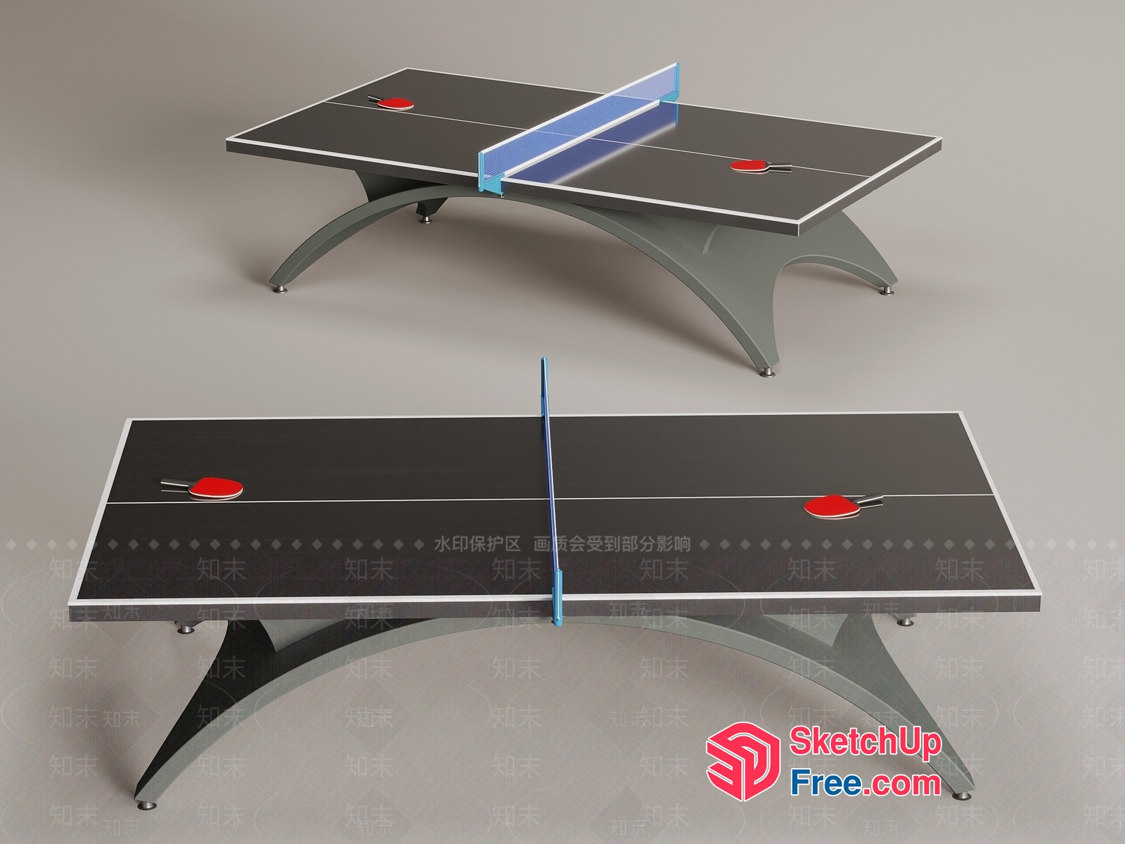 Modern Table Tennis Table With Elegant Legs 3D SketchUp File