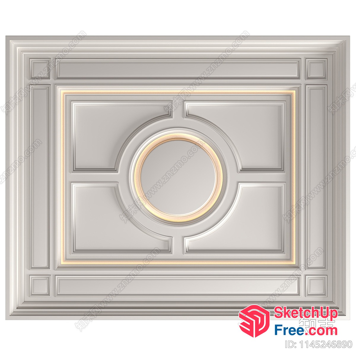 Ornate Ceiling Panel With Central Circle 3D SketchUp File