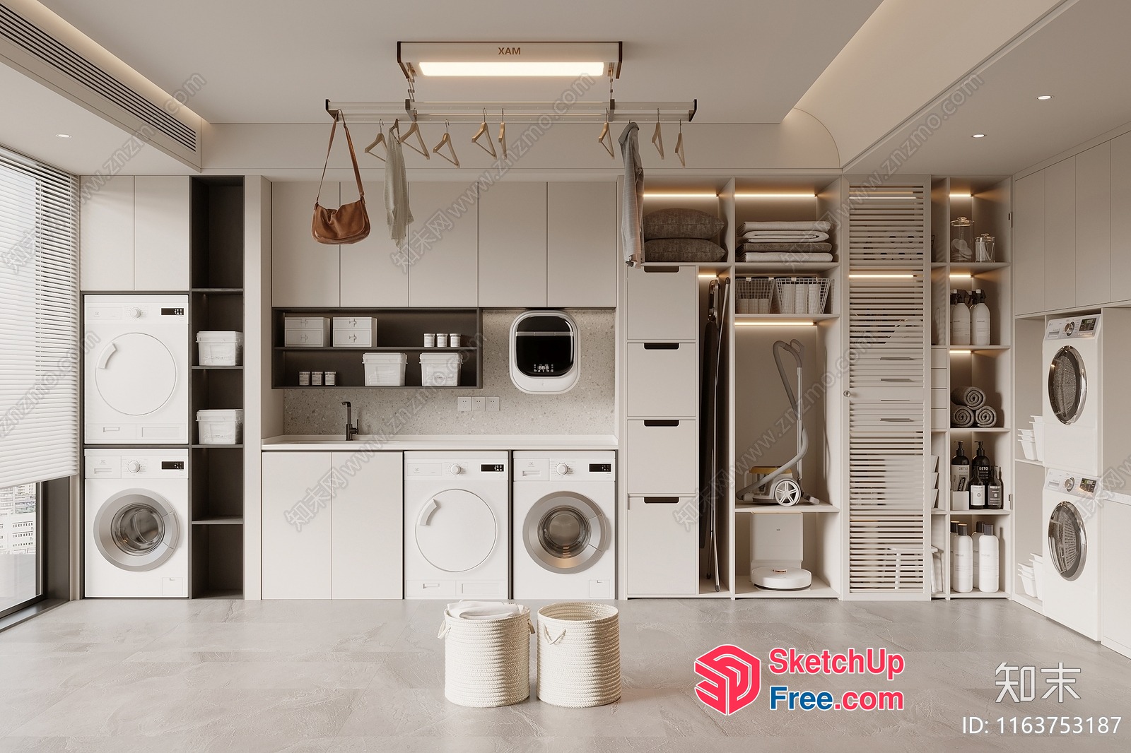 Modern Laundry Room With Sleek White Appliances 3D SketchUp File