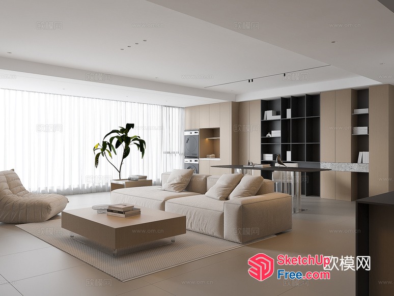 Modern Minimalist Living Room With Beige Furniture 3D SketchUp File