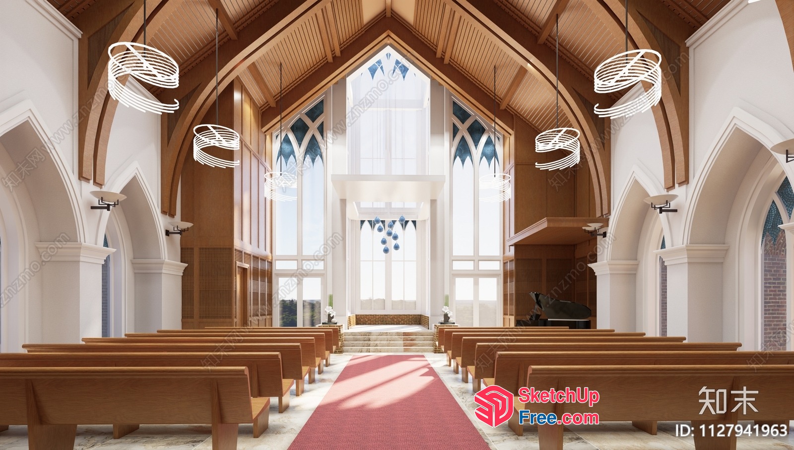 Spacious Modern Church Interior With High Vaulted Ceiling 3D SketchUp File