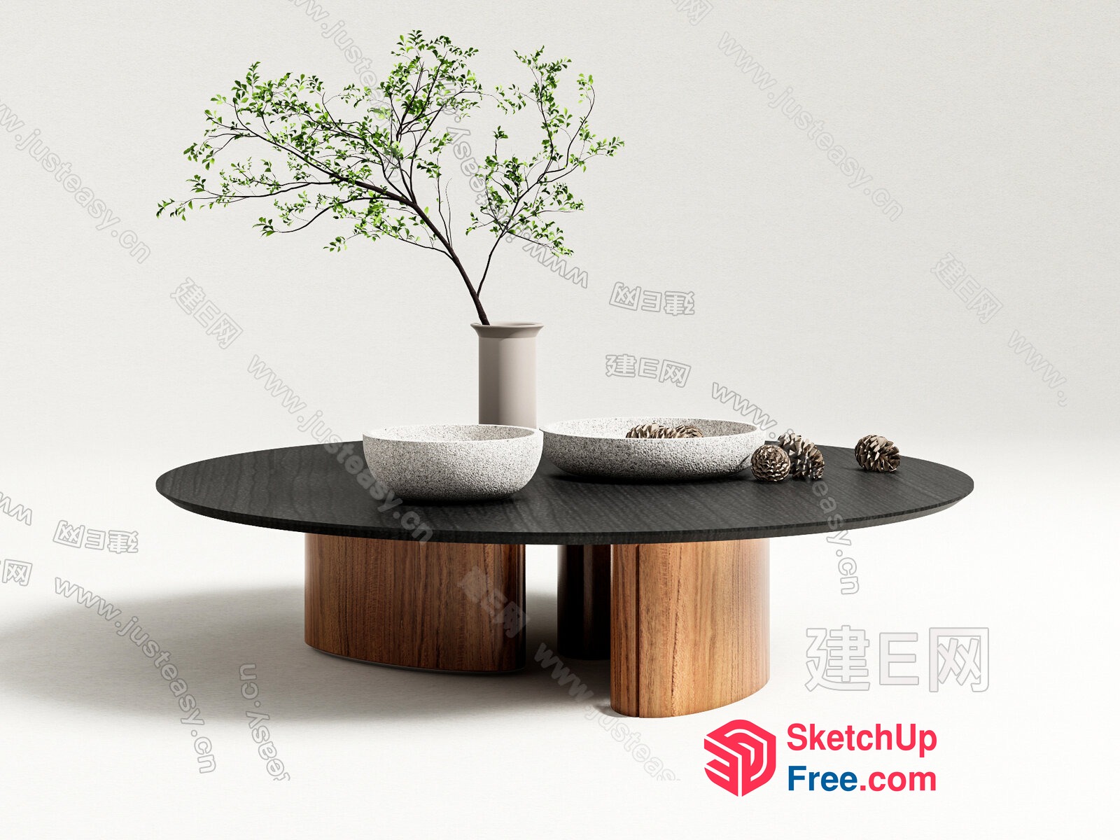 Modern Coffee Table With A Sleek Black Top And Wooden Legs 3D SketchUp File