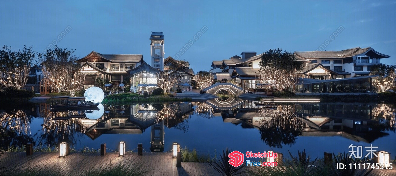 Serene Asian-Inspired Villa By Water 3D SketchUp File