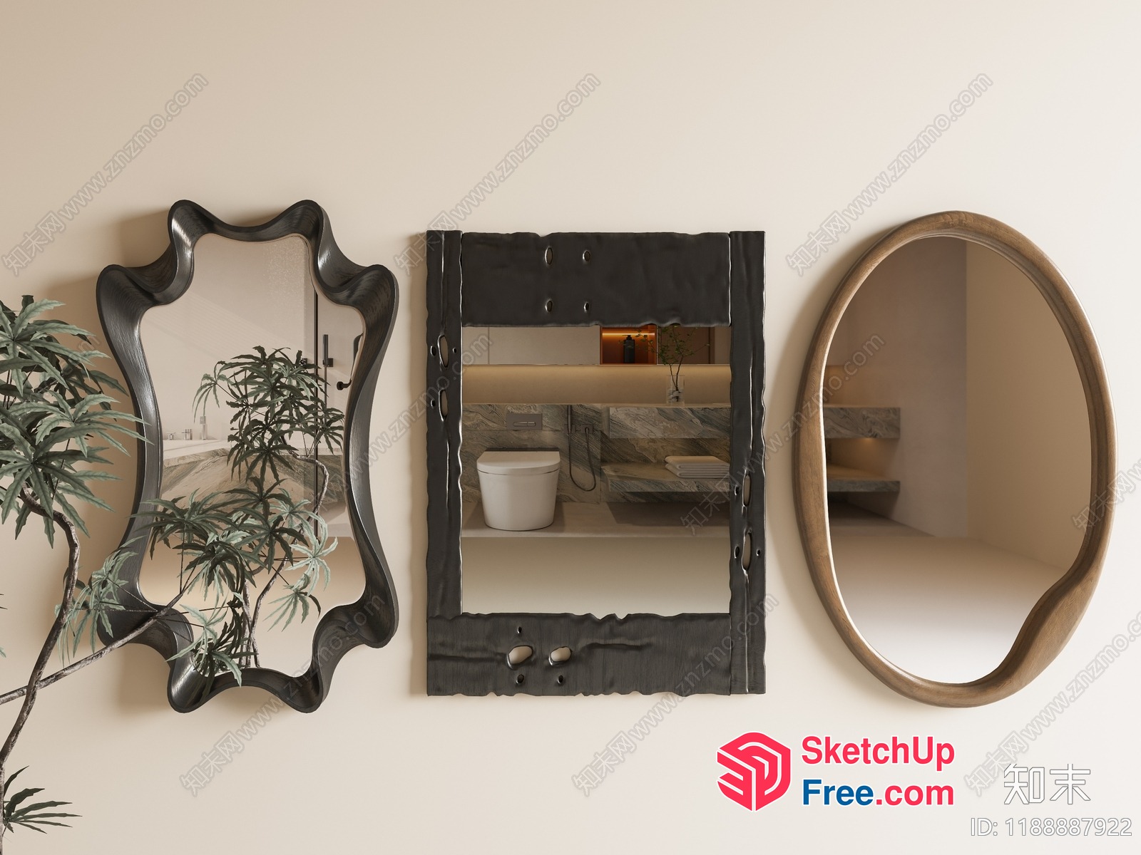 Elegant Bathroom Decor With Mirrors And Plants 3D SketchUp File