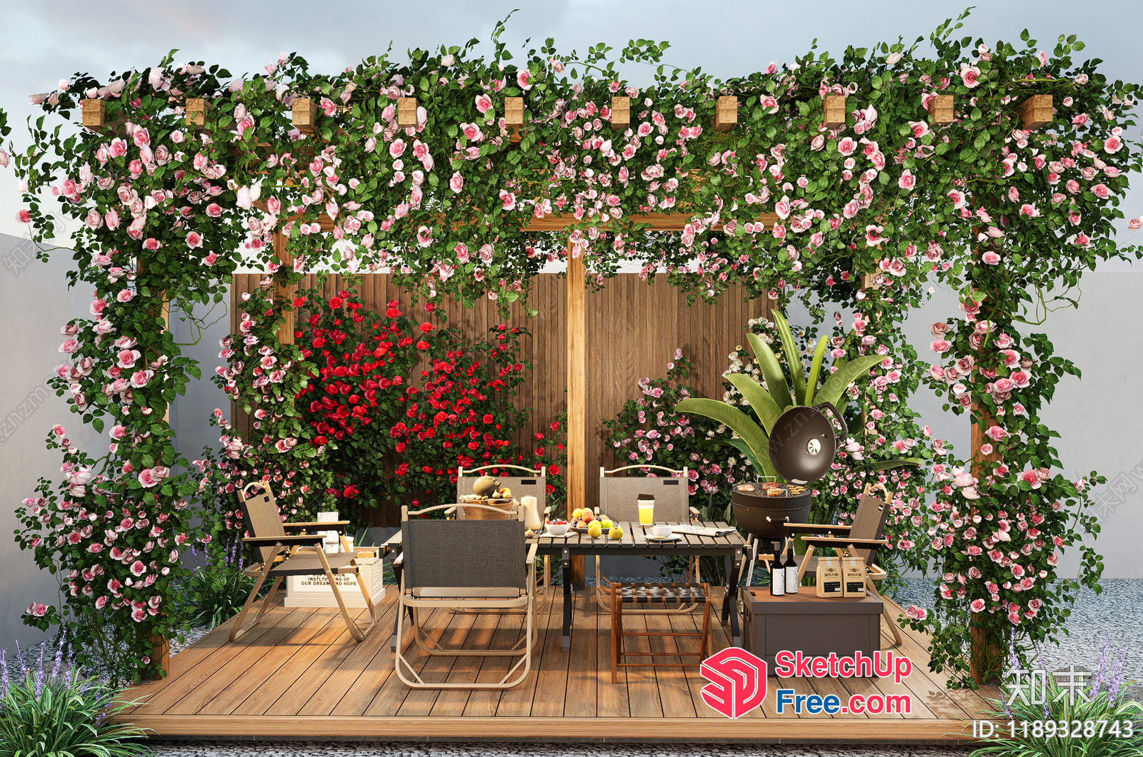 Outdoor Patio With Floral Decor 3D SketchUp File