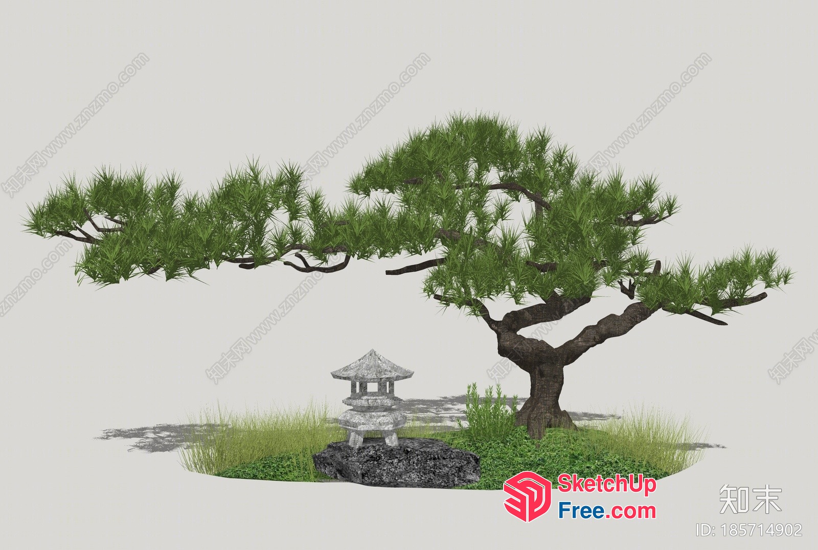 Japanese Style Tree And Lantern Scene 3D SketchUp File