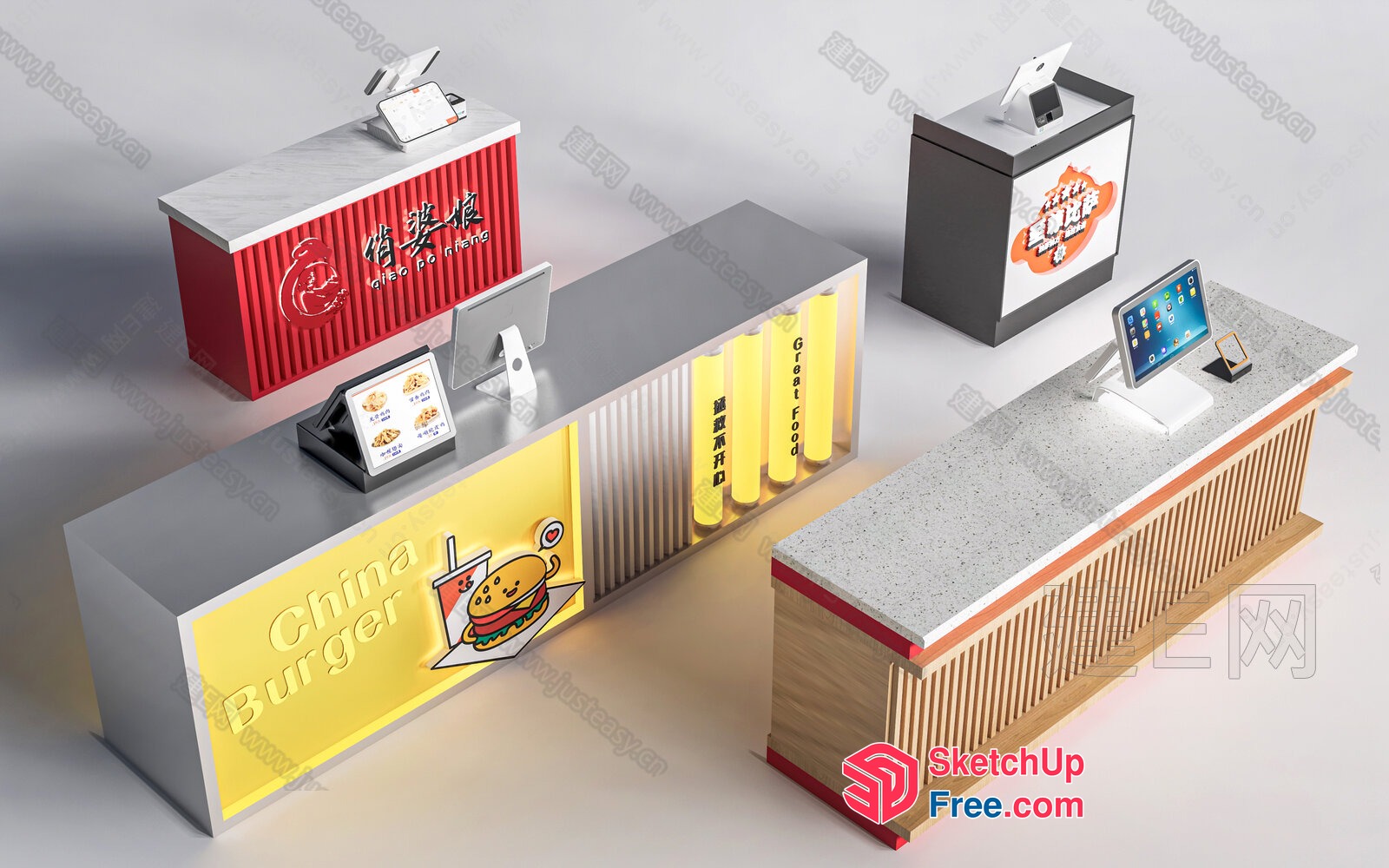 Modern Fast Food Restaurant Counter 3D SketchUp File